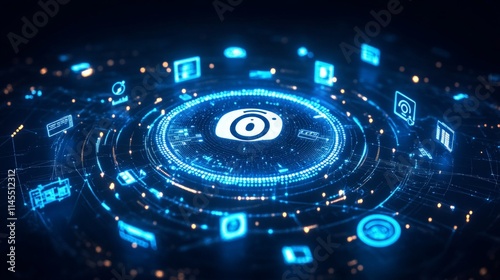 Wallpaper Mural Digital Background with Glowing Icons Representing Internet Concepts Torontodigital.ca