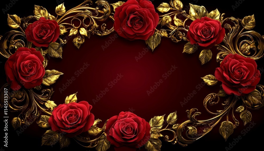 Red Roses and Golden Baroque Ornate Frame Design Red Roses and Golden Baroque Ornate Frame Design