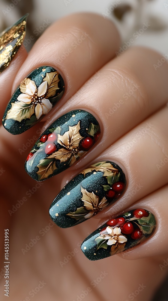 Black glitter holly nail art high resolution hd picture Black glitter holly nail art high resolution hd picture