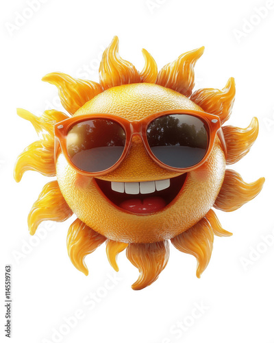 Smiling sun character with sunglasses, radiating joy and warmth