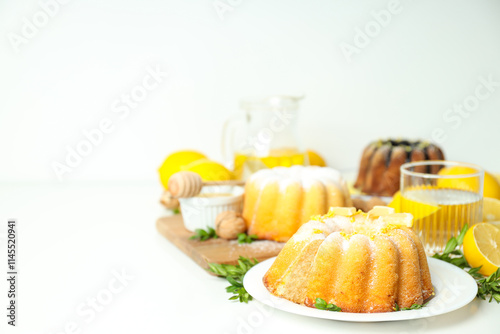 Tasty bake food concept - delicious lemon cake photo