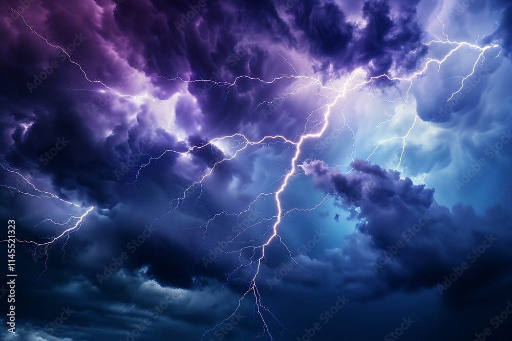 Dark and stormy atmosphere, charged with electricity as lightning strikes with powerful force, Majestic electric blue storm clouds, Dramatic Thunderstorm with Lightning Strikes in the Dark Sky. Dark and stormy atmosphere, charged with electricity as lightning strikes with powerful force, Majestic electric blue storm clouds, Dramatic Thunderstorm with Lightning Strikes in the Dark Sky.