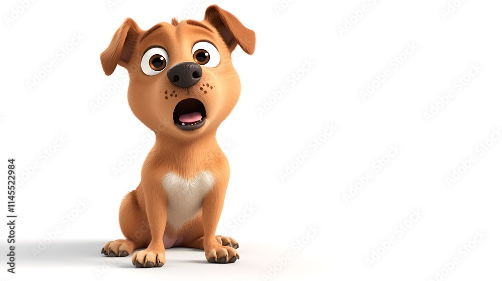 A cartoon dog is sitting on a white background with its mouth open A cartoon dog is sitting on a white background with its mouth open