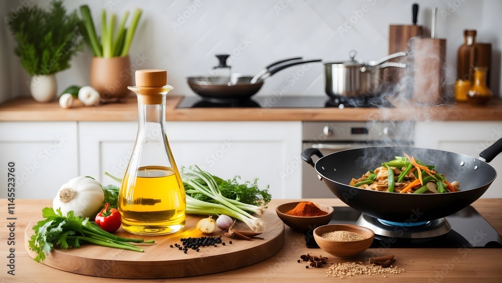 Flavors of Asia: Sesame Oil Elevates a Vibrant Stir-Fry in the Kitchen Flavors of Asia: Sesame Oil Elevates a Vibrant Stir-Fry in the Kitchen