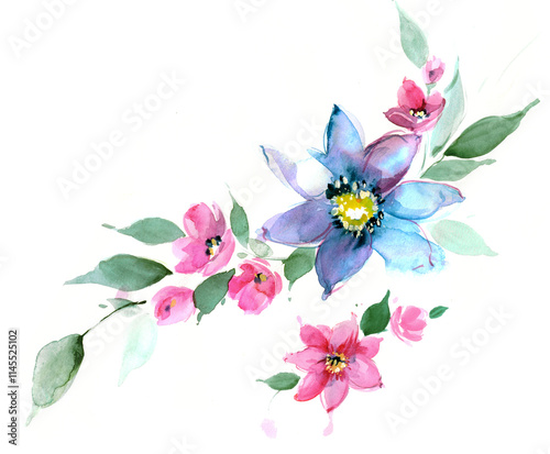 Flower element watercolor illustration. Manual synthesis. Pattern. Design of covers, fabrics, textiles, wrapping paper