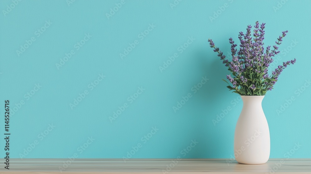 Lavender bouquet in white vase wooden table indoor setting Lavender bouquet in white vase wooden table indoor setting