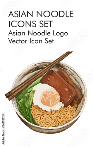 Asian noodle logo vector icon set 