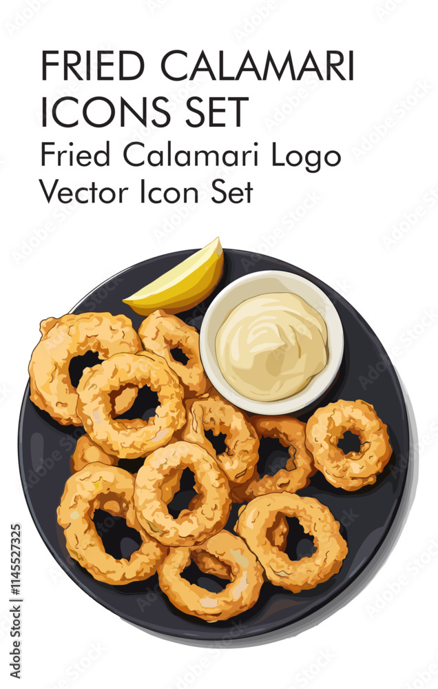 Naklejka premium Fried calamari logo vector icon set 