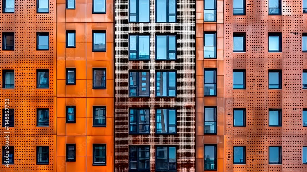 Obraz premium Orange Modern Building Facade, Windows - Geometric patterns
