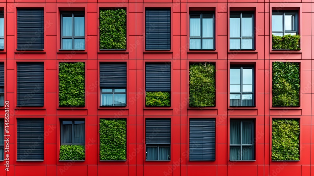 Obraz premium Red Building Facade with Green Walls - Sustainable design