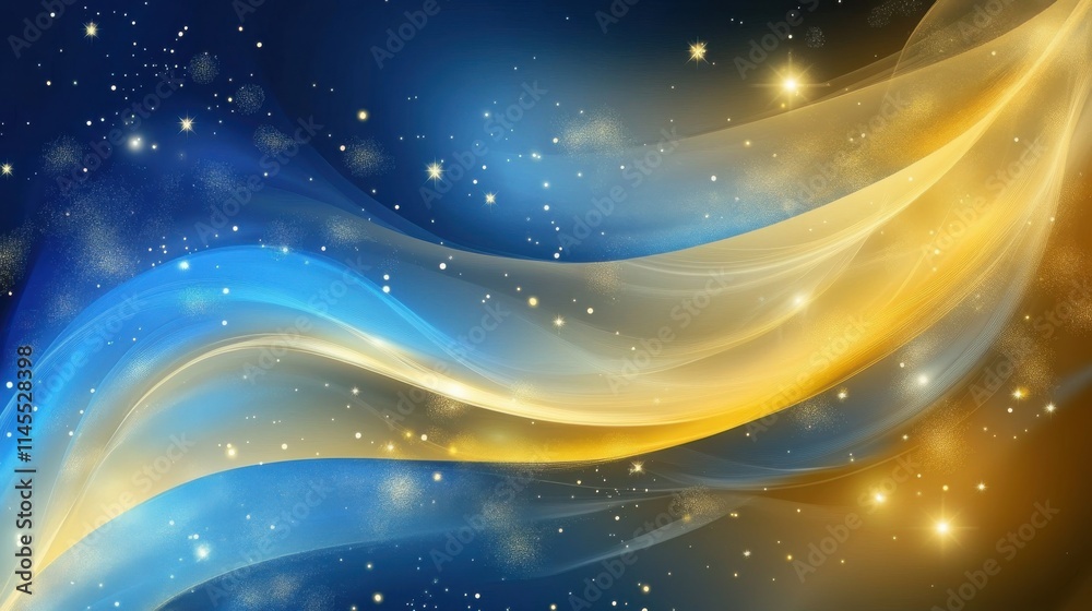 Fototapeta premium A creative abstract holiday background with swirling tones of gold and blue