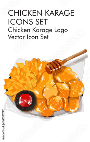 Chicken karaage logo vector icon set 