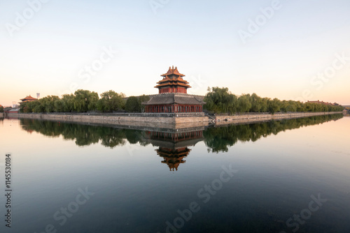 Beautiful water reflection of Forbidden City Corner Tower or Jiaolou in Beijing photo