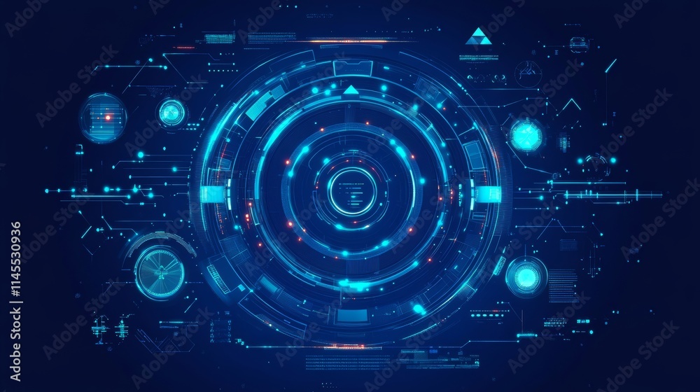 Blue technology background with futuristic geometric shapes and circuit lines Blue technology background with futuristic geometric shapes and circuit lines