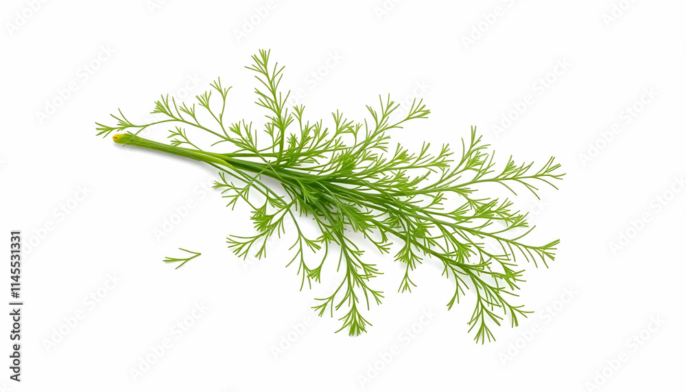 A fresh, vibrant sprig of dill isolated on a white background, perfect for recipe illustrations, culinary branding, and herb-inspired designs A fresh, vibrant sprig of dill isolated on a white background, perfect for recipe illustrations, culinary branding, and herb-inspired designs