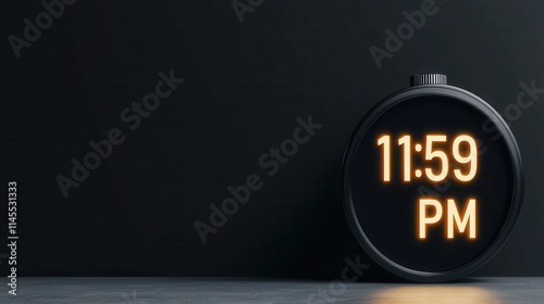 New Year and countdown year end concept. Clock displaying 11:59 PM against a dark background