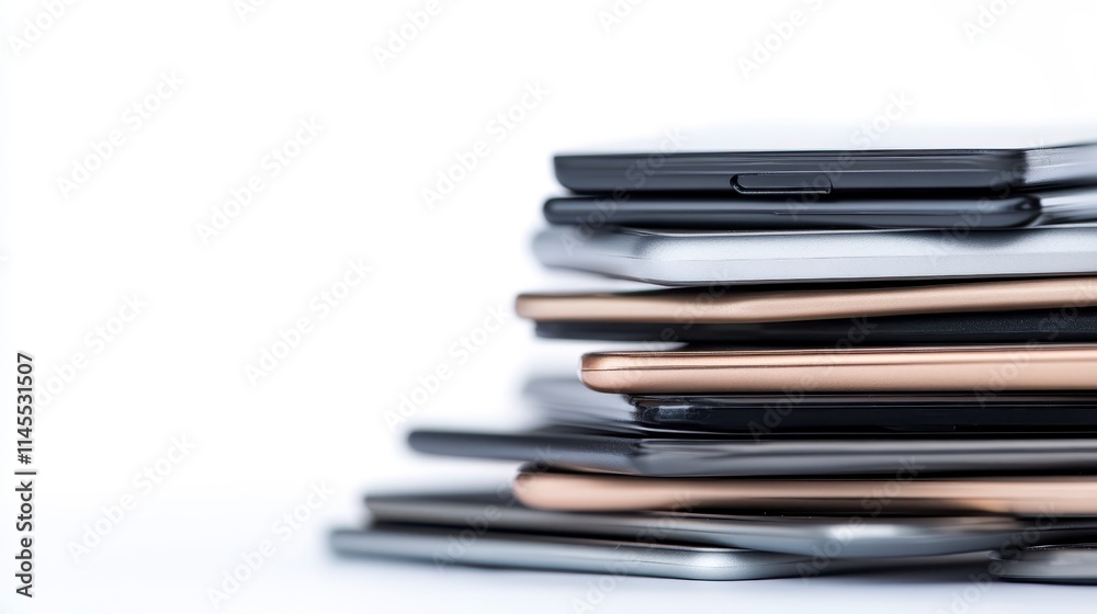 A stack of various smartphones in different colors and designs, showcasing modern mobile technology. A stack of various smartphones in different colors and designs, showcasing modern mobile technology.