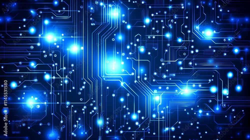 Obraz premium Blue technology background with a circuit board and glowing lights