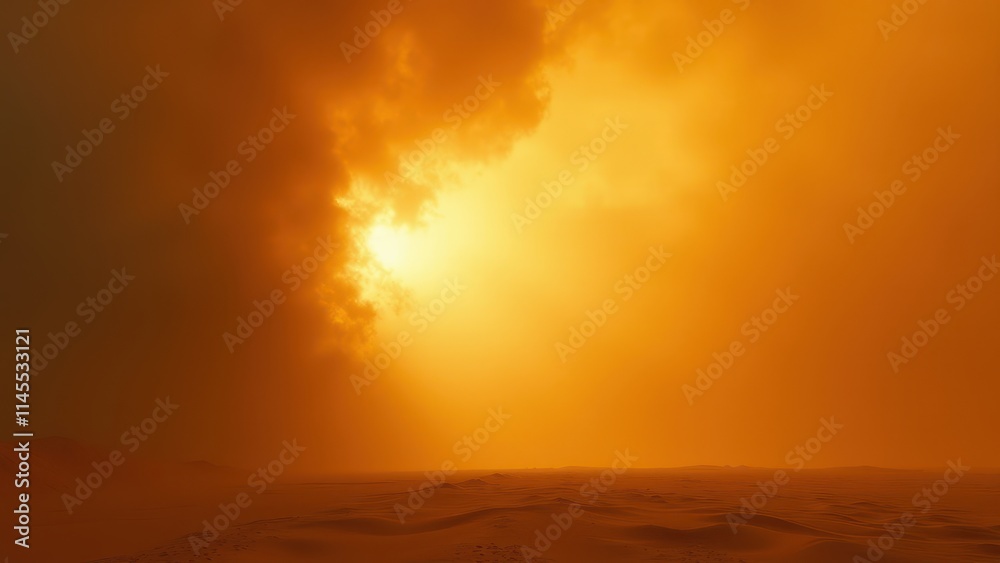 Naklejka premium Dramatic Yellow Sky During Sandstorm in Arid Desert