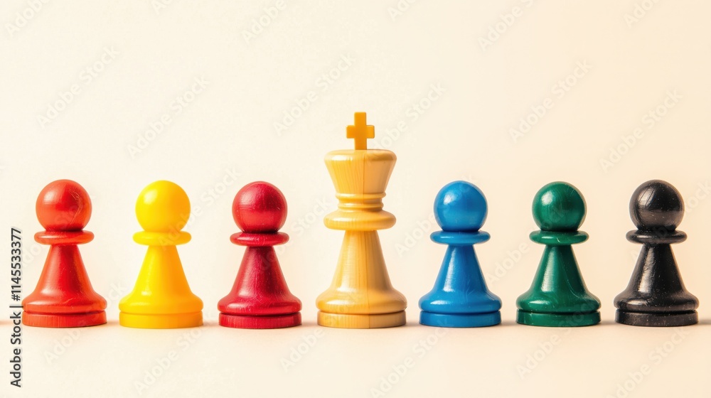 Plastic Chess Pieces: Strategic Planning on Beige Background Plastic Chess Pieces: Strategic Planning on Beige Background