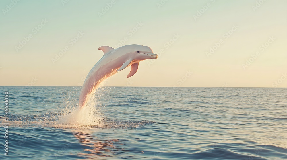 Naklejka premium Pink Dolphin Leaps Gracefully Above Ocean Waves