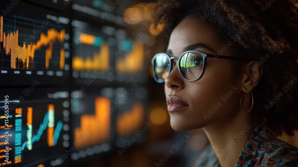 focused professional analyzing financial data on digital screens focused professional analyzing financial data on digital screens