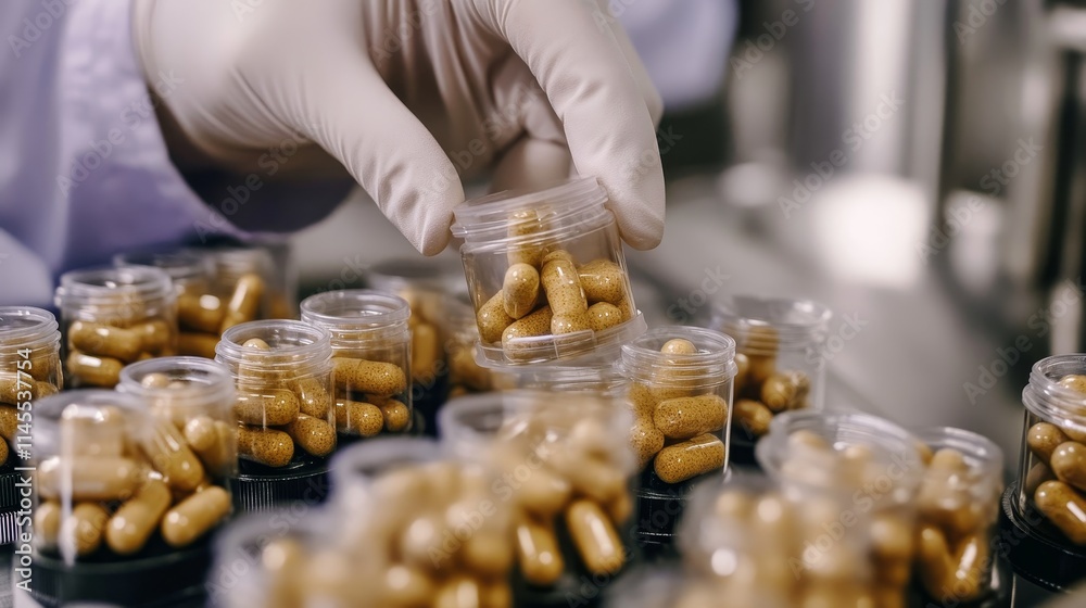 Scientist Carefully Inspects Production Line of Weight Loss Supplements in Modern Facility Scientist Carefully Inspects Production Line of Weight Loss Supplements in Modern Facility