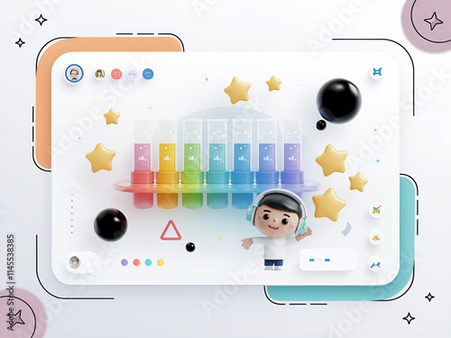 Floating stars and black holes, cute kawasaki cartoon with scientific theme design