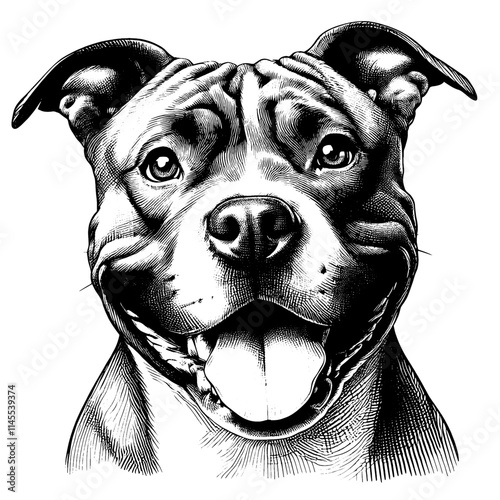 Hand drawn cute Happy Pitbull Terrier portrait, vector sketch isolated on white background, SVG vector	