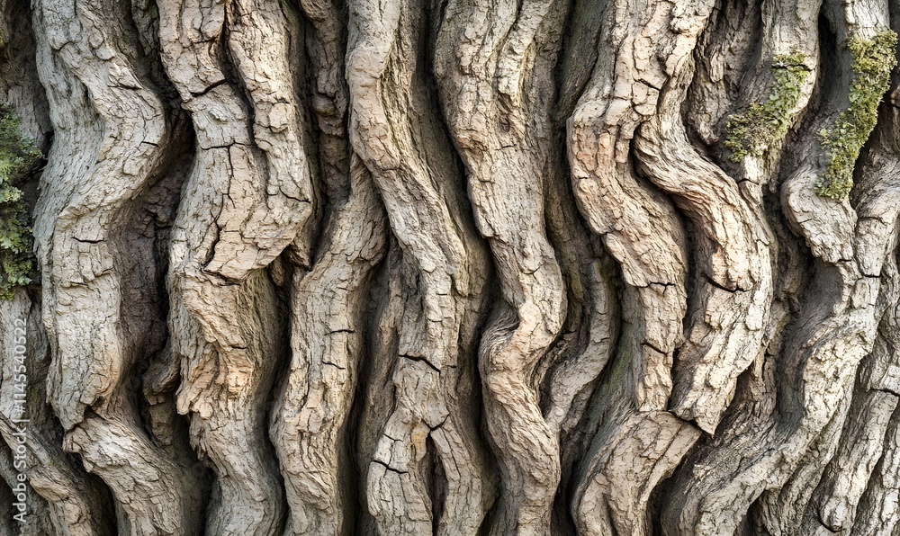 Close-up of textured, vertical, wavy tree bark. Close-up of textured, vertical, wavy tree bark.