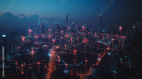 Wallpaper Mural Smart digital city with connection cyber security network reciprocity over the cityscape . future smart wireless digital city and social media networking systems that connects people within the city Torontodigital.ca