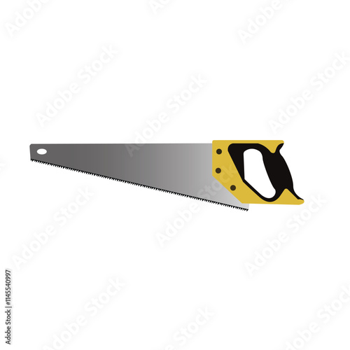 Vector illustration of a saw with a yellow and black plastic handle