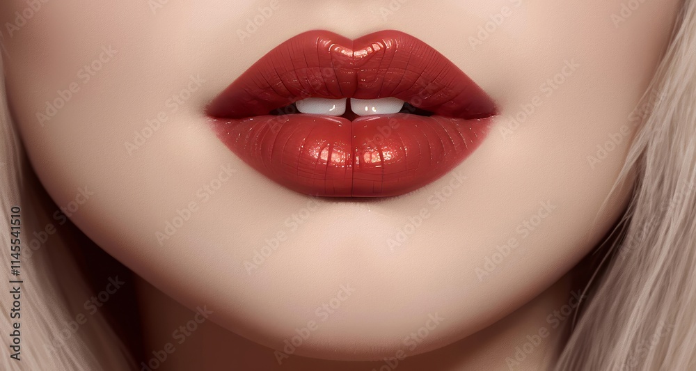 Fototapeta premium Sexy lips, open mouth with red female lips icon. Close up of woman mouth with red lip. Mouth sexy model.