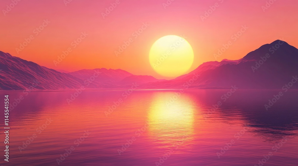 Dramatic Sunset Over Calm Mountain Landscape Reflecting in Water Dramatic Sunset Over Calm Mountain Landscape Reflecting in Water