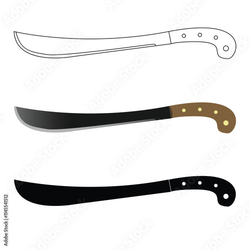 machete icon on white background,logo ,with 3 types: color, black and white, outline. Isolated vector sign symbol,,This image is made by myself, not using AI