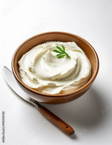 Creamy, dreamy spread in a wooden bowl. Perfect for bagels or crackers! photo