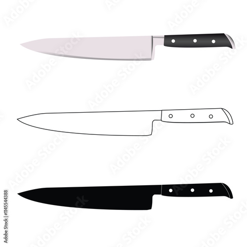 Kitchen knife illustration icon, with 3 types: color, black and white, outline. Isolated vector sign symbol,,This image is made by myself, not using