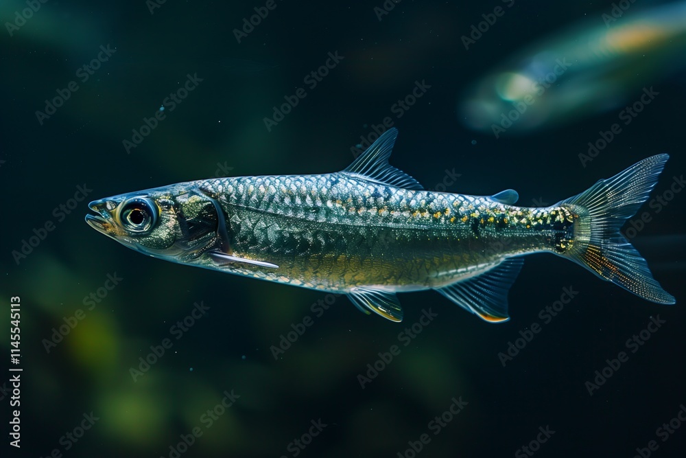 A stunning underwater shot of a fish gliding gracefully through clear waters, showcasing its vibrant scales. A stunning underwater shot of a fish gliding gracefully through clear waters, showcasing its vibrant scales.