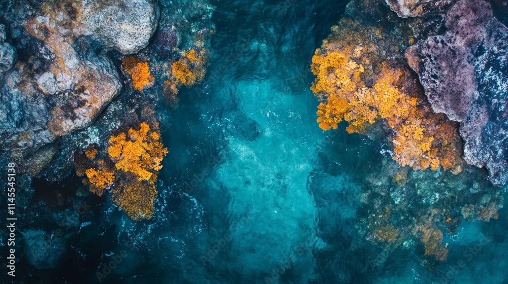 Aerial View of Vibrant Coral Reef Above Crystal Clear Waters Aerial View of Vibrant Coral Reef Above Crystal Clear Waters