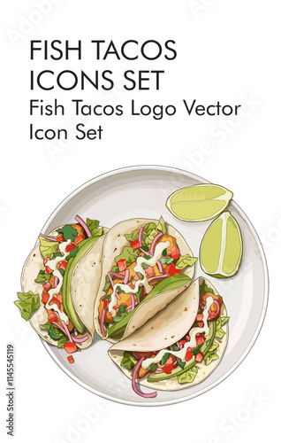 Fish tacos logo vector icon set 