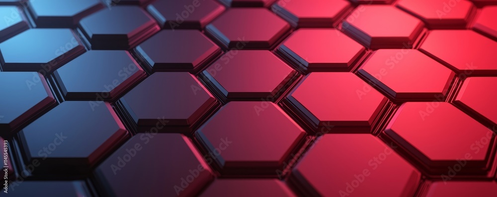 A close-up view of a hexagonal pattern with a blend of red and blue lighting, creating a futuristic and sleek surface. A close-up view of a hexagonal pattern with a blend of red and blue lighting, creating a futuristic and sleek surface.