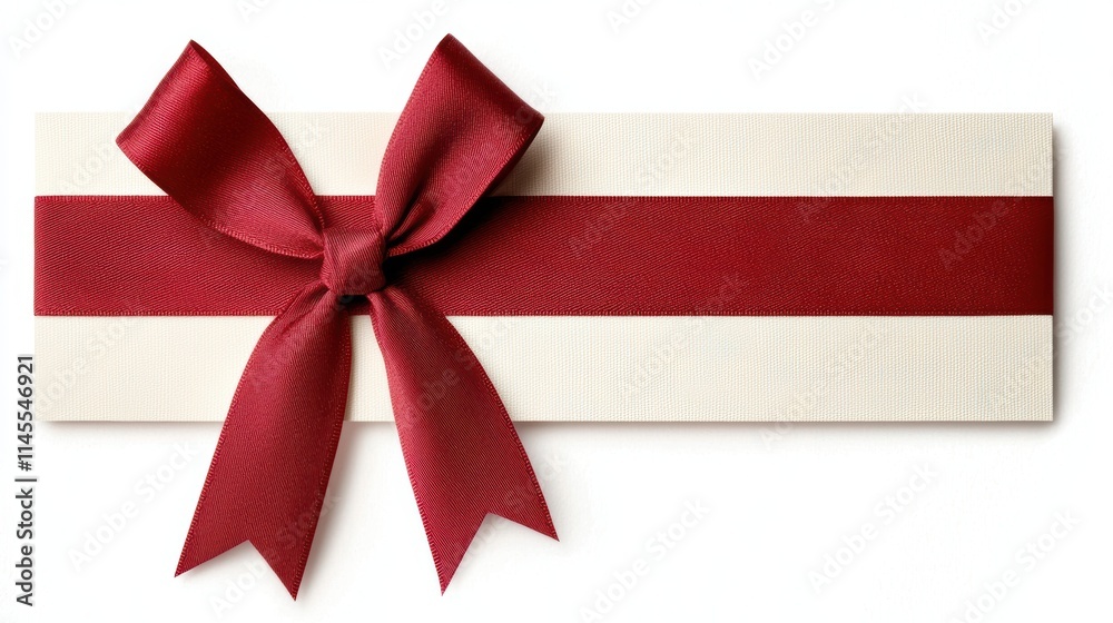 Elegant red ribbon bow on white background flat lay view gift concept Elegant red ribbon bow on white background flat lay view gift concept