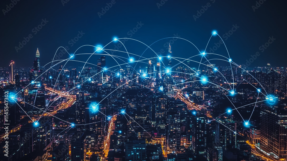Smart digital city with connection cyber security network reciprocity over the cityscape . future smart wireless digital city and social media networking systems that connects people within the city Smart digital city with connection cyber security network reciprocity over the cityscape . future smart wireless digital city and social media networking systems that connects people within the city