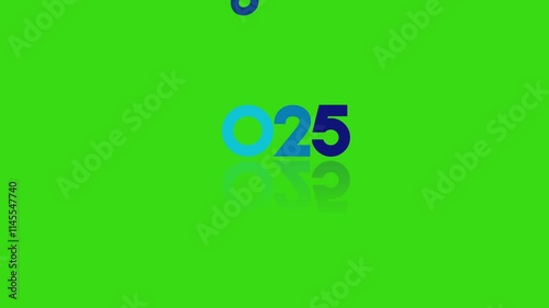 2025 blue color greadient text bouncing animation on green  screen , happy new year , 4k footage video photo