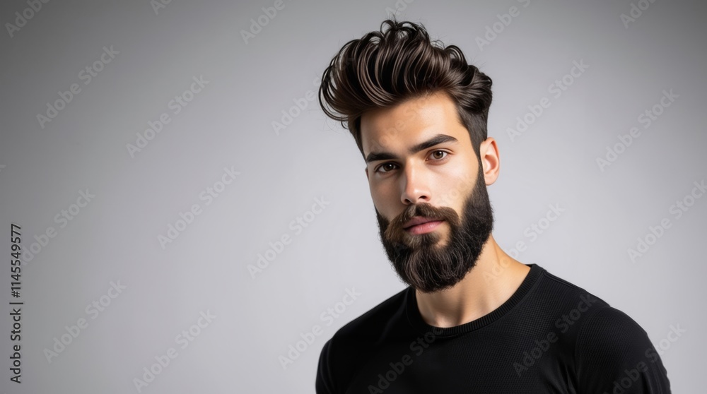 Barber fashion and beauty. Man with long beard and mustache on serious face. Handsome male model with beard, mustache and trendy hairdo. Beard and mustache haircut. Bearded man. Barber fashion and beauty. Man with long beard and mustache on serious face. Handsome male model with beard, mustache and trendy hairdo. Beard and mustache haircut. Bearded man.