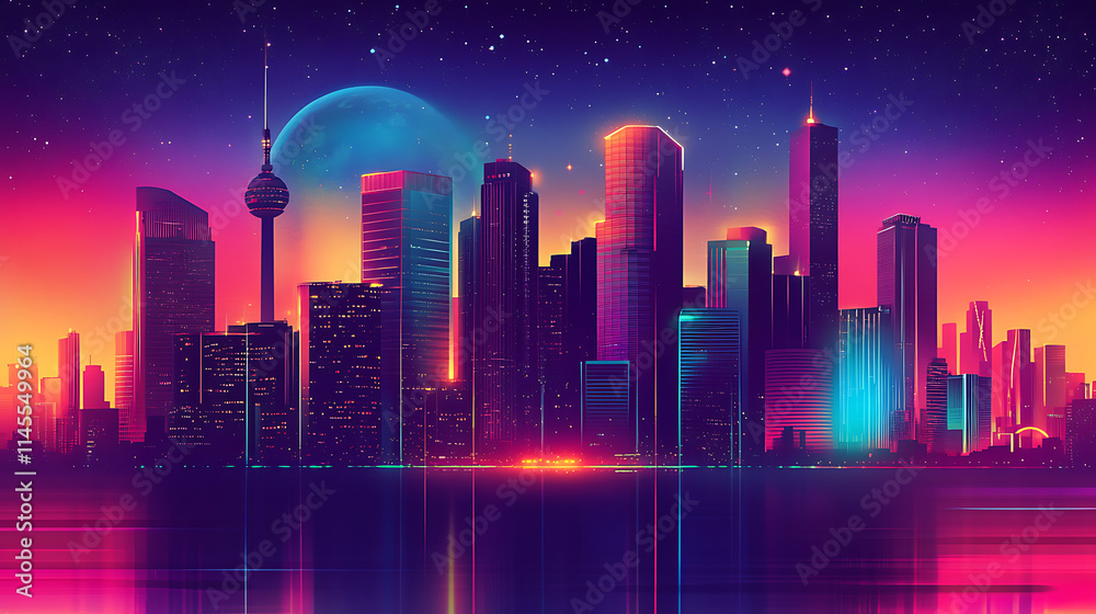 Fototapeta premium Cyberpunk Cityscape at Sunset 