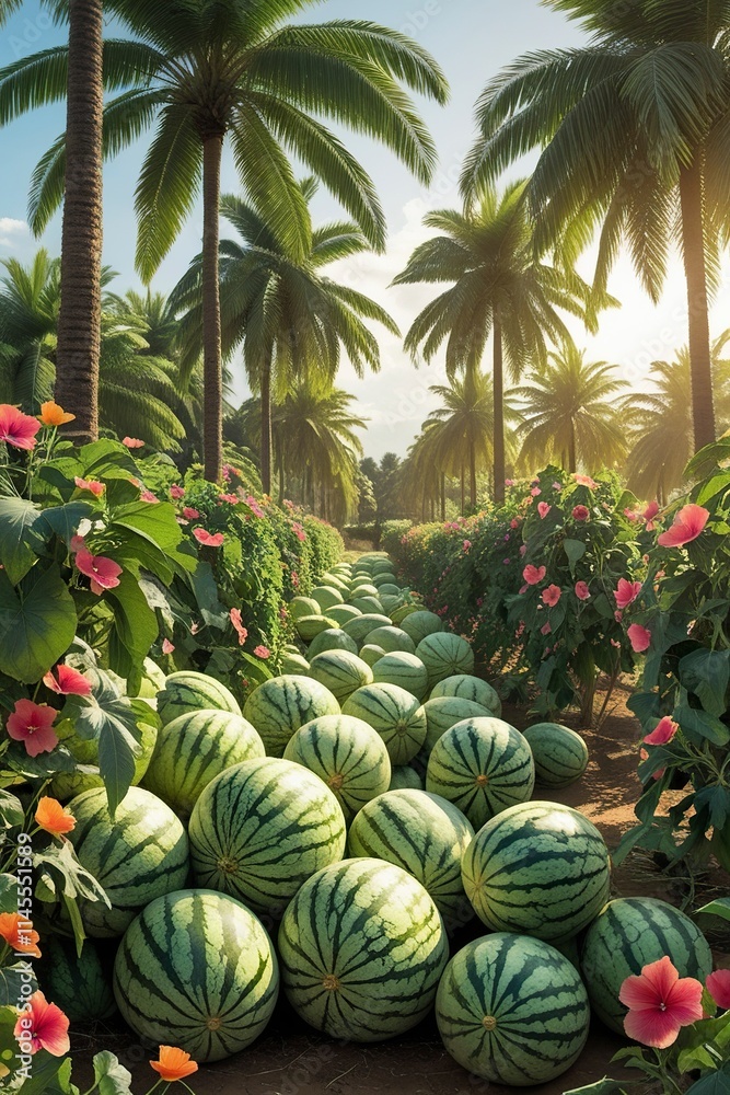 Fototapeta premium a_tropical_watermelon_farm_surrounded