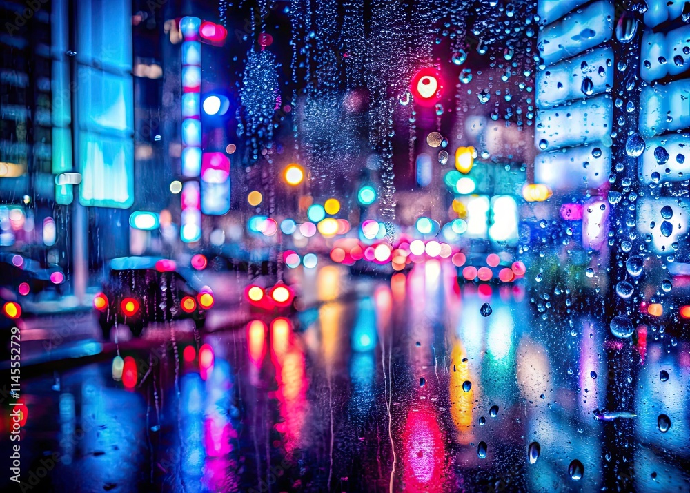Obraz premium Blurred city lights, rain-washed streets, a dreamy double exposure capturing a rainy night’s abstract beauty.
