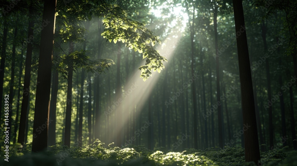 Obraz premium Sunlit Forest Scene Nature View