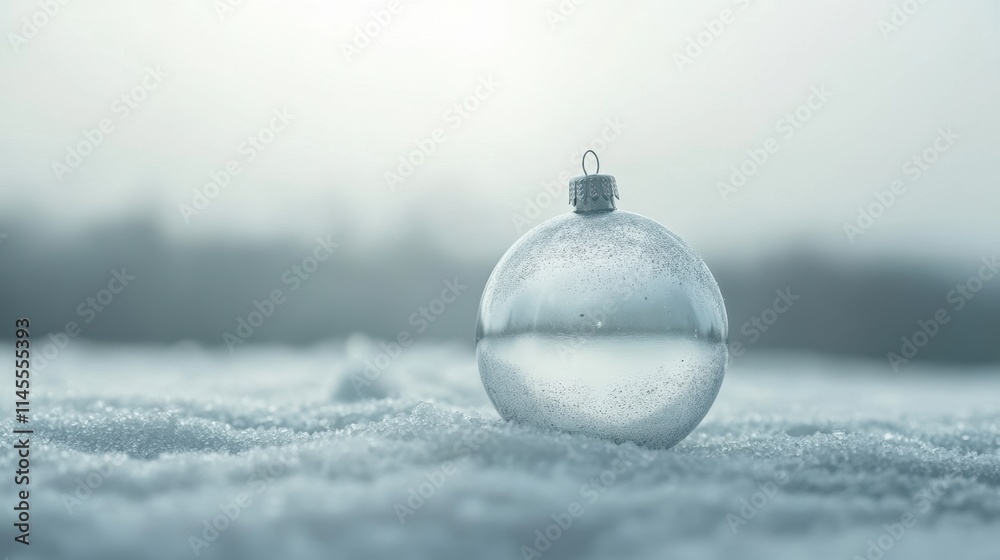 Sparkling Empty Christmas Bauble on Snowy Winter Background for Seasonal Designs with Copy Space Sparkling Empty Christmas Bauble on Snowy Winter Background for Seasonal Designs with Copy Space